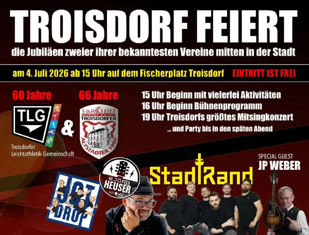 Einladung zur Jubliläumsparty Troisdorf feiert TLG und Altstädter